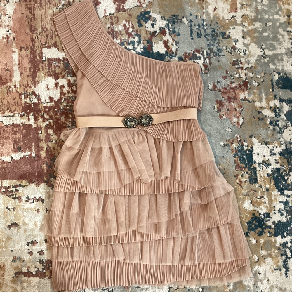 Bcbgmaxazria Taupe Ruffle One-Shoulder Mini - Picture 4 of 10